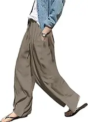 [Generic] Dress Clothes for Women Business Casual Drawstring Summer Beach Casual Loose Cotton Pants Pockets Plus Size Casual Pants Set for Women
