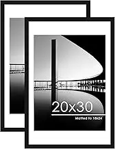 PEALSN 20x30 Picture Frame Set of 2, Display Pictures 18 x 24 with Mat or 20 x 30 Without Mat for Wall Mounting Display, Poster Frames, Black