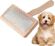 Professional Grooming Brush for Pet - Flat Slicker Brush with Non-Slip Handle, Long Pin Hair Remover | Dog Cat De-Matting Comb for Shedding Control, Wooden Bristle Tool for Coat Cleaning and Care