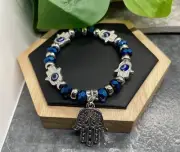 Lucky Evil Eye Hamsa Beaded Bracelet Stretch Protection & Blessings New B5719