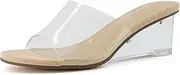[CUSHIONAIRE] Women's Gloss Lucite Wedge Heel Mule Sandals +Memory Foam, Wide Widths Available