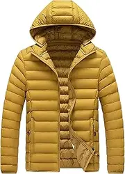 [JEShifangjiusu] Lightweight Cover Jacket With Hat Warm Winter Thick Ski Jacket Man Sports Jacket, Yellow, 5XL