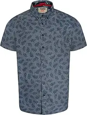 [D555] Kettering Hawaiian Leaf Print Short Sleeve Shirt for Men in Denim, 2XL-6XL