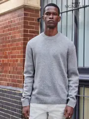 Light Grey Plain Regular Fit 100% Lambswool Premium Jumper (D90427) | $43