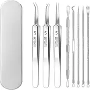 Pack of 8 Blackhead Tweezers Pimple Tweezers Stainless Steel High-Quality Blackhead Remover for Removal of Blackheads on Nose and Face