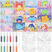 Augenstern 30 Sets Ocean Animal Sand Art Kits DIY Ocean Craft Colored Sand Art Painting Cards Set Coloring Craft Kits for Arts Crafts Fun Home Activities School Class Rewards