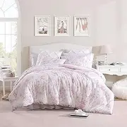 Laura Ashley- Twin XL Comforter Set, Reversible Cotton Bedding with Matching Sham(s), Farmhouse Home Décor (Delphine Pink, Twin XL)