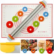 Adjustable Stainless Steel Rolling Pin with Nonstick Silicone Baking Mat & Acces