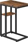 Foldable End Table, C Shaped Side Table with Storage Shelf, Small Snac...