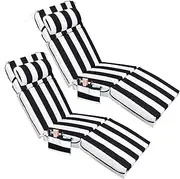 Wenqik 2 Pcs Indoor and Outdoor Lounger Pads with Pillows with Side Pockets Sponge Bench Pads Outdoor Furniture Chaise Lounge Cushion with Pockets on The Back Non Slip Patio Chair Replacement Pads