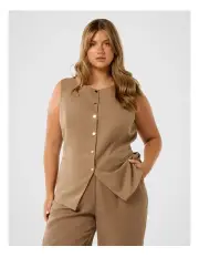 [Forever New Curve] Bea Snap Front Vest Top in Brown