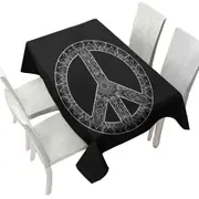 Mandala Pattern Black and White Peace Sign Tablecloth