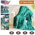 Cozy Electric Heated Throw Blanket - Fleece Sherpa, Aqua Tie-Dye 50''x60''