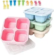Roczential 4-Pack Snack Containers, Reusable 4-Compartment Bento Snack Boxes, Meal Prep Containers for Kids and Adults, Food Storage Containers with Snacks, Fruits, Nuts, Cookies for School, Work