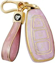 ontto Tie-dye TPU Car Key Fob Cover fit for Ford Transit Custom Mondeo Fiesta Kuga ST Line MK3 Focus 3 Station Wagon Ecosport Key Case Shell Keyring Keychain Key Holder Bag Accessories Pink C
