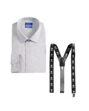 APT.9 Mens Extra Slim Fit Dress Shirt w/Suspenders Skull Crossbones XL 34/35 NWT