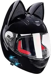 Girls Bluetooth Motorcycle Helmet Cat Ear Motorcycle Full Face Helmet Removable Cat Ear Full Face Helmet Suitable for Motocross Street Racing Scooter DOT/ECE Approved