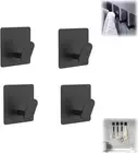 Adhesive Hooks,4 Pack Heavy Duty Wall Hooks Stainless Steel Black Hooks