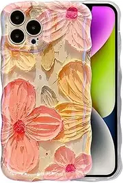 IAIYOXI Case for iPhone 11 Pro Max, Vivid Retro Flower Laser Glossy Pattern Oil Painting, Durable TPU Protective，Cute Curly Wave Edge Phone Cover for Girls and Women (iPhone 11 Pro Max, Color-Pink)