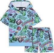 [Minecraft] Tracksuit for Children, Teenagers, Set of 2, Summer Jogging Suit, Hoodie for Boys and Shorts, Clothing Sets, Sports, Leisure