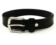 Mens Genuine Full Top Grain Leather Belt w/ Buckle - Black