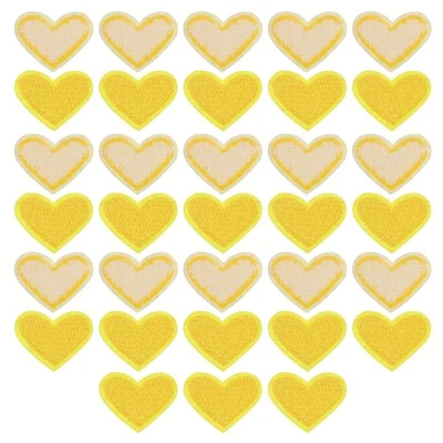 Heart Shaped Iron on Patches Dark Yellow Embroidered Love Applique Patch 33Pcs