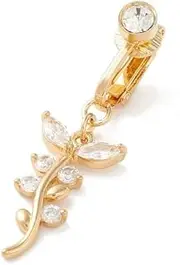[Hemasa] Non Piercing Clip On Leaf Cubic Zirconia Charm Belly Ring For Women/girls, Small, Platinum, Apatite, Small, Platinum, apatite