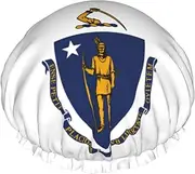 Massachusetts State Flag Print Shower Cap For Women Men Reusable Lightweight Soft Bath Hair Cap With Elastic Band