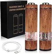 Electric Salt and Pepper Grinder Set-Rechargeable, Salt and Pepper Shakers, Automatic Salt and Pepper Grinder Set with Led Light, Adjustable Coarseness, One Handed Operation, Electric Pepper Mill