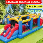 7.3M Giant PVC Inflatable Obstacle Course Bounce House Dual Slides for 6-8 Kids