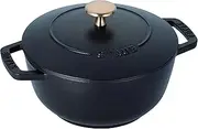 Staub Wa-NABE 40501-005 Black M 7.1 inches (18 cm) Double-Handed Cast Iron Pot, Cooking, 2 Pieces, Induction Compatible