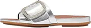 [FitFlop] Women's Gracie Crystal Maxi-Buckle Metallic-Leather Slides Sandal