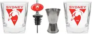 Sydney Swans AFL Set of 2 Spirit Glasses Jigger and Pourer Gift Pack