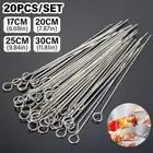 20PCS Metal BBQ Flat Skewers Stainless Steel Barbecue Kebab Stick Needle Tools