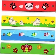 Totority 4pcs Wooden Harmonicas Set Musical Instruments for Educational Enlightenment for Home and Music Classes Develops Patience Focus Coordination