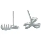 3PCS Silver plating Jewelry for Women Cute Asymmetric Scissors Comb Earring Stud Small Stud Earring for Girls