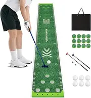 Costway Golf Pong Game Set, Portable Putting Green Mat with 2 Adjustable Putters, 6 Balls, Carrying Bag, Golf Putting Mat for Party, Practice, Home, Backyard