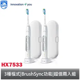 PHILIPS 飛利浦 充電式智能音波牙刷 電動牙刷 2入組 HX7533 【福利品】