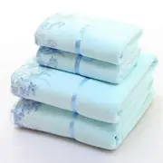 4 Pieces/set of Towel Bath Towel Set Microfiber Lace Embroidery Soft and Absorbent Adult Men and Women blue