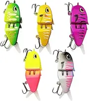 Glide Baits for Bass Fishing, 5X Realistic Fishing Lures with Hooks, Slow Sinking Glide Bait, Casual Activity Gear for Freshwater and Saltwater