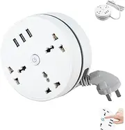 Civiliank Universal Power Strip,Universal Travel Power for Office Travel Hotels,Right Wrapped Around Extension Cord Retractable Power Strip with 3 Outlets 3 USB Ports,5.9ft 3holes
