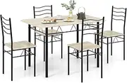 Giantex 5 PCS Dining Table Set, Counter Height Table with Spacious Rectangular Tabletop, Dining Desk with 4 High Backrest Chairs & Anti-Slip Pads, Kitchen Furniture for Home Restaurant (Black+Walnut)