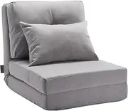 VEVOR Convertible Flip Chair, 5-Position Adjustable Floor Lazy Sofa, Folding Upholstered Couch Bed with Adjustable Backrest Metal Frame and Pillow, Folding Sofa Bed Chair for Living Room Bedroom, Gray