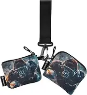 [XYMZR] Gorilla Rugby Abstruct Mini Zip Around Wristlet keychain Wallet for Women Personalized Pattern Detachable Dual Pouch Wristlet Portable Wallet Phone Coin Purse, Multi-colored, One Size