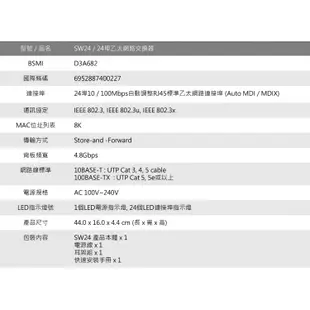 TOTOLINK SW24 24埠乙太網路交換器(鐵製外殼 散熱佳)