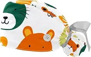 [YTYVAGT] 2-Pc,Gourd-Shaped Working Cap,Fisherman Hat with Buttons and Cotton Sweatband,Cartoon Animals Tiger Giraffe