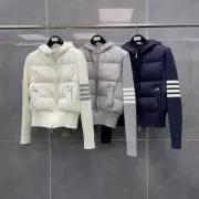 Thom Browne Women's Yarn-dyed Striped Zipper Hooded Wool Patchwork Down Jacket