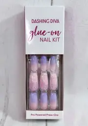 NIB Dashing Diva Glue-On Nail Kit GN33 Press Ons Pink Purple Glitter Gorg Ombre
