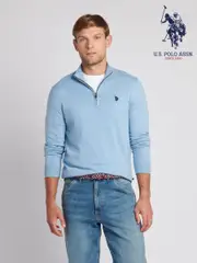U.S. Polo Assn. Blue Mens Funnel Neck Quarter Zip Knit Jumper (640478) | $161