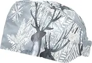 [WOSHJIUK] Working Hat 2 Pack Scrub Caps for Women,Snowflake Gray Christmas Elk,Tie Back Cap Adjustable Scrub Hat